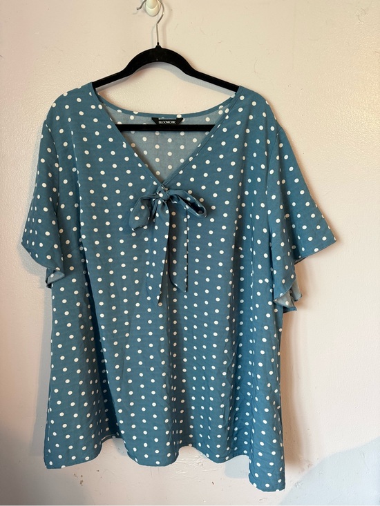 BloomChic Tops - BloomChic Teal Blue Polka Dot Tie-Front Blouse